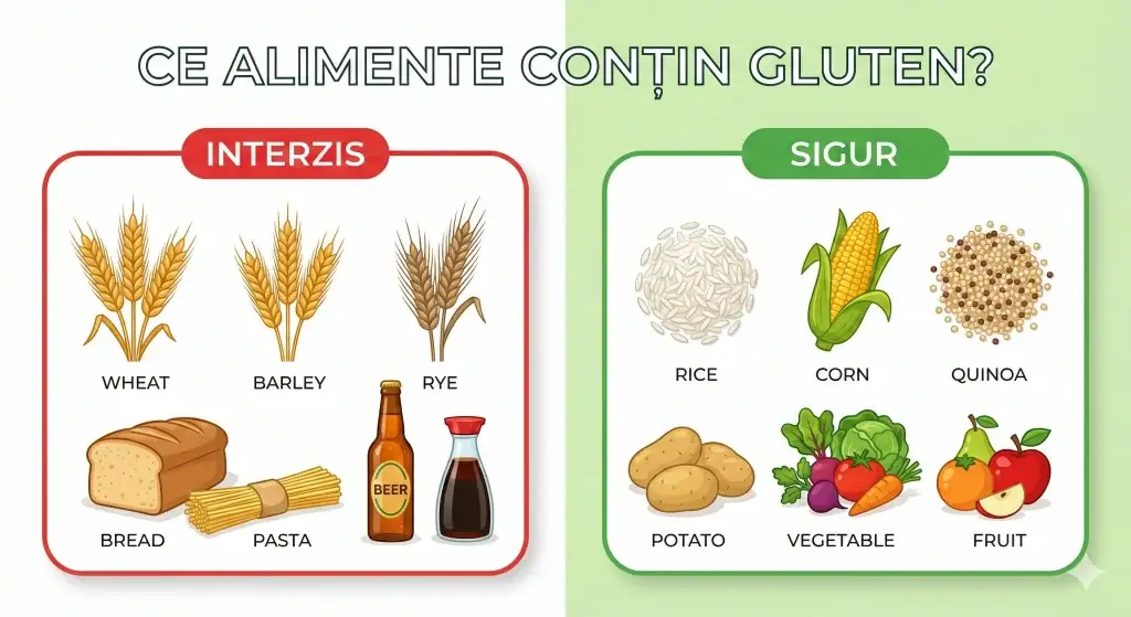 tabel cu alimentele care contin gluten si care nu contin gluten