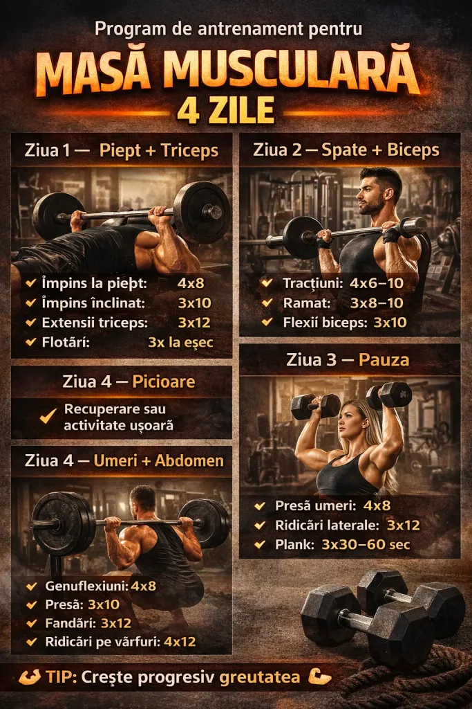 program complet de antrenament pentru 4 zile