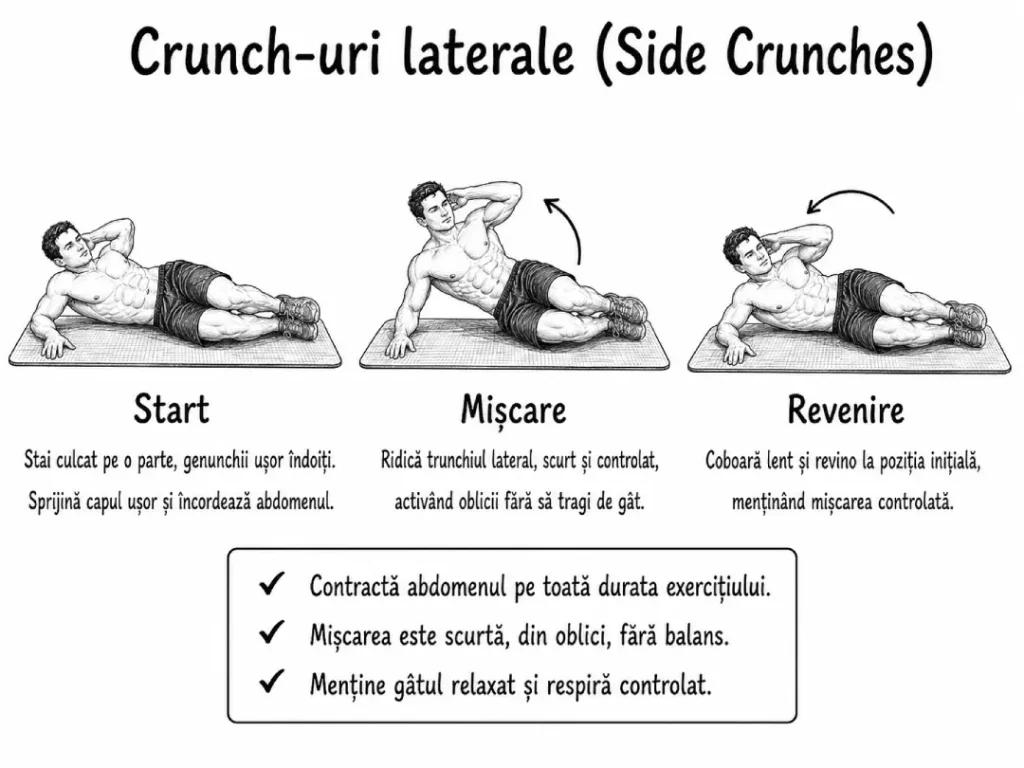 exercitii abdomene - Crunch-uri laterale (Side Crunches)