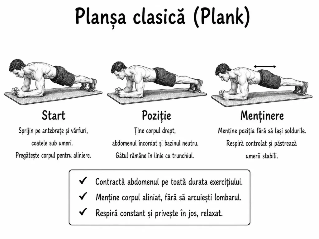 exercitii abdomen - Planșa clasică (Plank)
