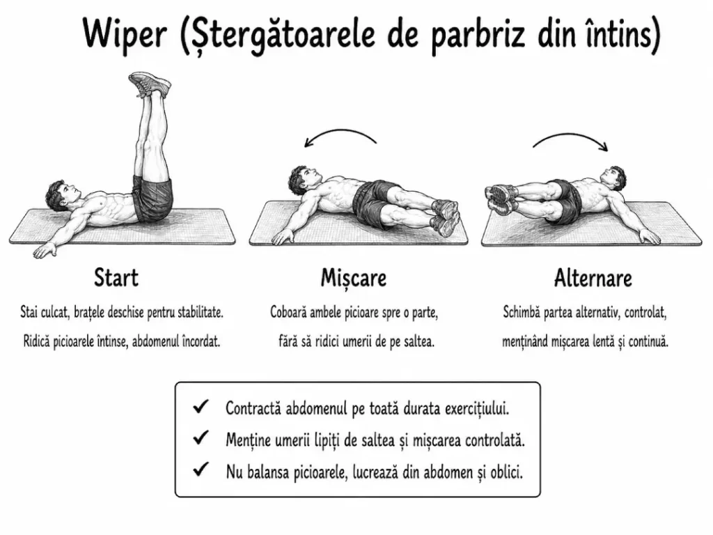 exercitii abdomen - Wiper (Ștergătoarele de parbriz din întins)