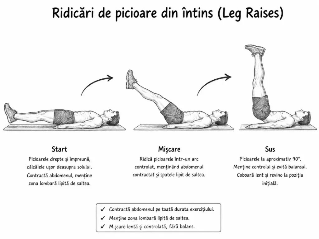 ridicari de picioare sau leg raises