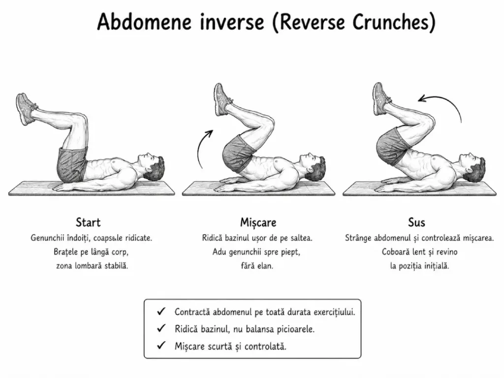 exercitii abdomene - abdomene invere sau revers crunch